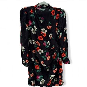 Maje Black Dress with Red and Green Floral Pattern